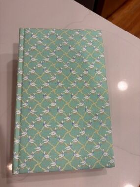 Vintage goose pattern journal. Fabric covered. Stamped pattern. Cottagecore 1985